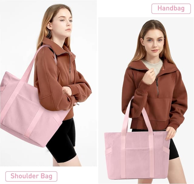 Detalle 2 de KALIDI Corduroy Large Zipped Tote Bag with 6 Pockets (fits up to a 16-inch laptop)