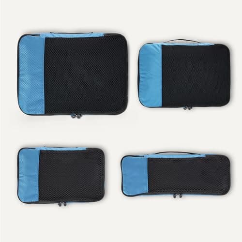 Detalle 1 de Amazon Essentials Juego de 4 cubos para viaje con doble cremallera y parte superior de malla (celeste)