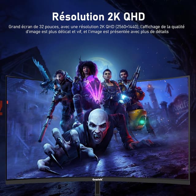 Detalle de Gawfolk Écran PC 32 pouces incurvé 2K WQHD 165 Hz (HDMI/DisplayPort) 100×100 VESA