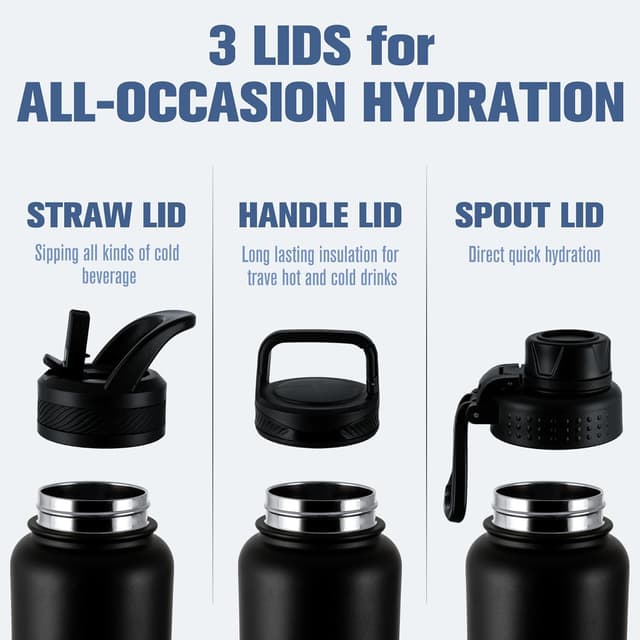 Detalle de Oldley 750ml Insulated Water Bottle with Straw (Pink) – stainless steel flask with leakproof design and 3 lids