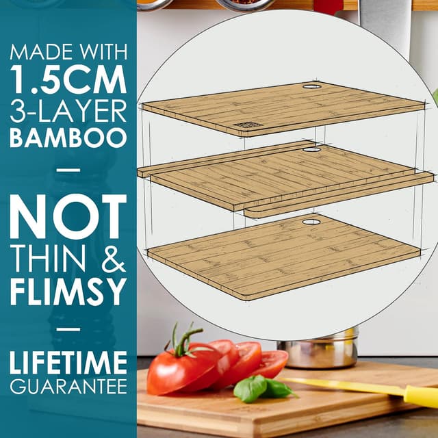 Detalle de LARHN Premium Extra-Thick Bamboo Chopping Boards Set (3-piece)
