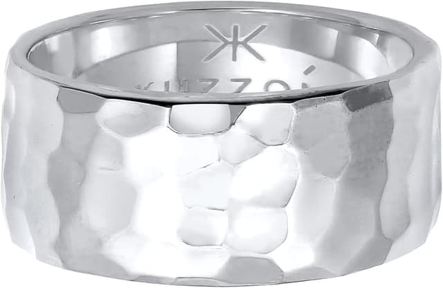 Detalle 2 de Kuzzoi Herrenring im Hammerschlag-Design, massiver 925 Sterling Silber Bandring (ca. 10 mm breit)