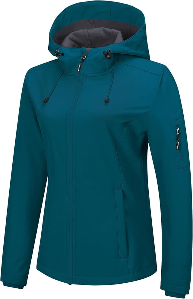 Detalle de Outdoor Ventures Damen Softshelljacke wasserdicht & atmungsaktiv mit Kapuze – Übergangs- und Wetterschutzjacke