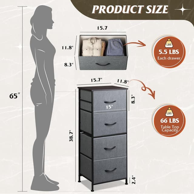 Detalle de WLIVE dresser with 4 drawers storage tower