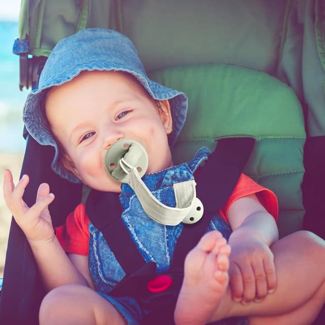 Detalle 2 de meanus Schnullerkette im 2er-Set (Baumwollband & Silikonclip), BPA-frei – Powder Rose + Dusty Lilac