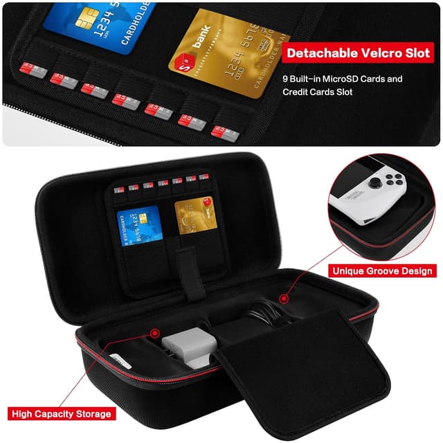 Detalle de ivoler Tasche für ASUS ROG Ally X / ROG Ally / Nintendo Switch 2 – harte Schale, 7 Gamekarten, Hartschalen-Tragetasche (schwarz)