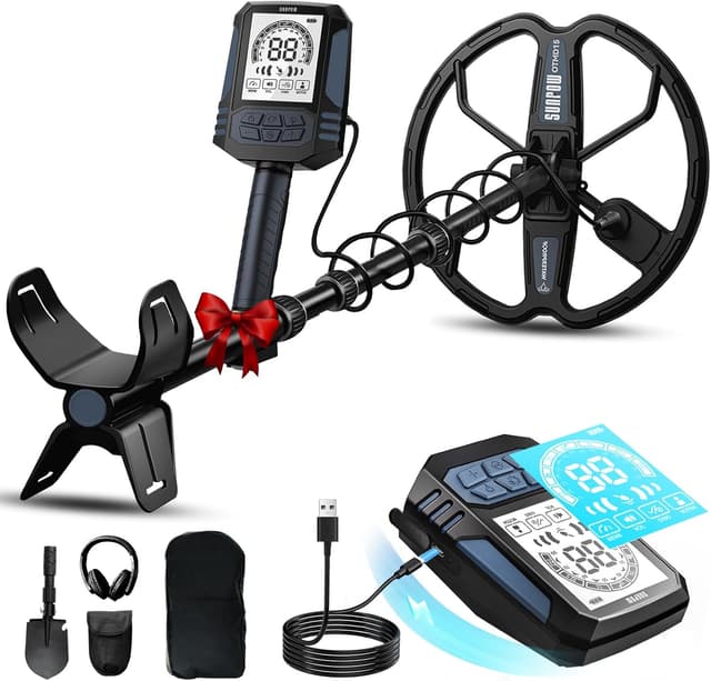 Detalle de SUNPOW Wiederaufladbarer Metalldetektor 11 Dual-D Spule