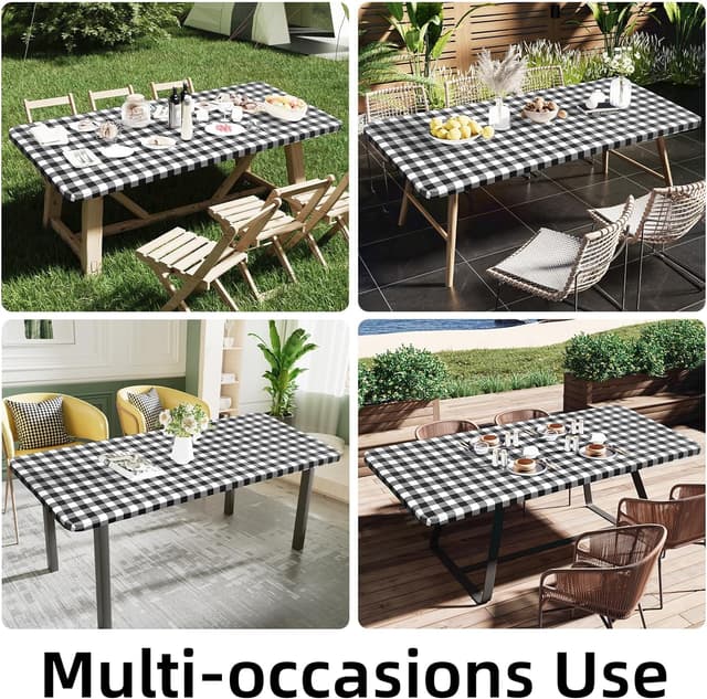 Detalle 2 de Smiry Rectangle Picnic Table Cloth (Elastic, Waterproof Fitted Vinyl) — Black and White, 30" x 72