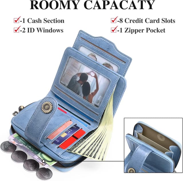 Detalle de SENDEFN Damen-Geldbörse klein aus Leder mit Münzfach und RFID-Blocker