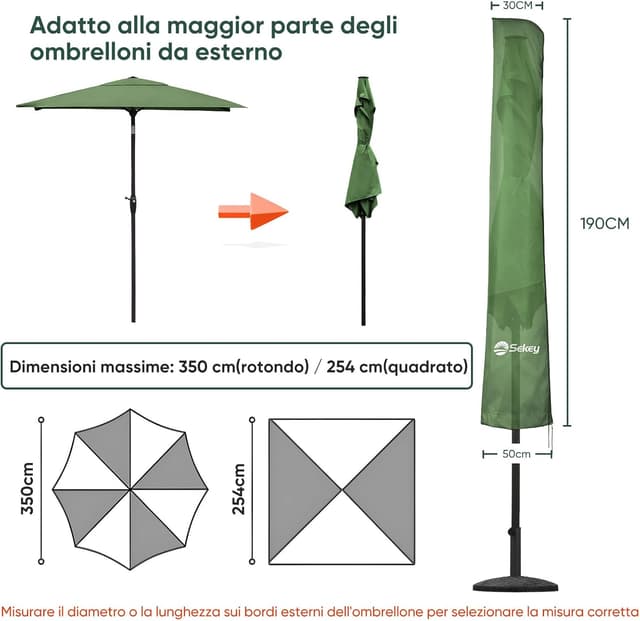 Thumbnail 1 de Sekey custodia per ombrellone con manico, per ombrelloni da giardino Ø 350 cm (190×30/50 cm) in poliestere impermeabile