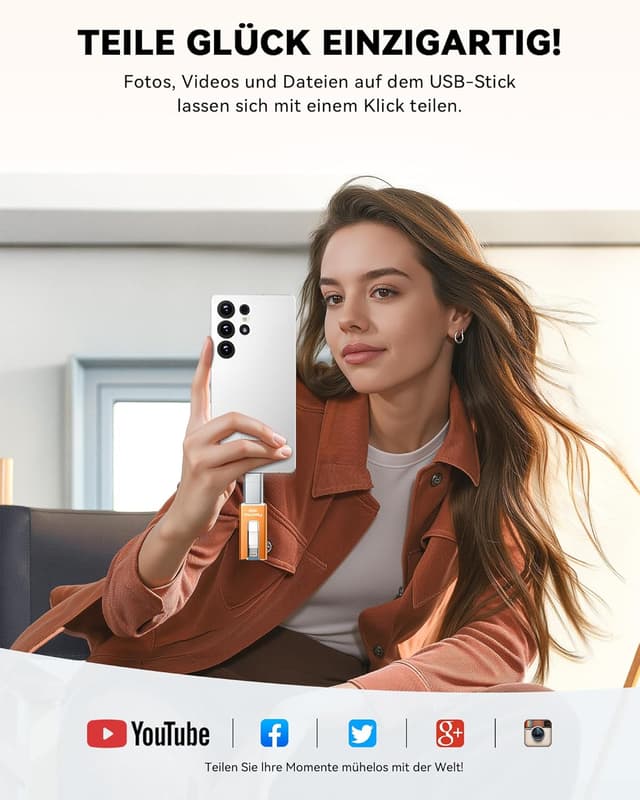 Detalle de SUDEHO USB Stick 256 GB für iPhone (MFi-zertifiziert) – 4-in-1 Flashlaufwerk mit Plug-and-Play Backup