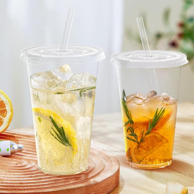 Detalle de Dealusy 100-Pack 24 oz Clear Plastic Cups with Lids and Straws (Food-Safe, BPA-Free)