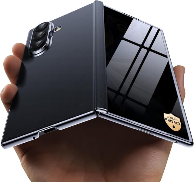 Detalle de YOOVEI Z Fold 7 Luxury Leather Case with Built-In Privacy Screen Protector (MagSafe & Camera Protection) — Black