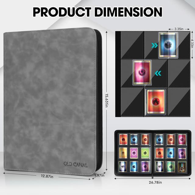 Detalle 2 de Old Canal Top Loader Binder (9 Pockets) for Top Loaders Only, Holds 252 Card Savers, Gray