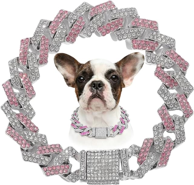 Detalle de Rose Gold Diamond Cuba Link Dog Chain Collar (16-inch)