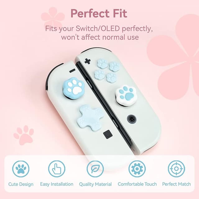 Detalle de GeekShare Cat Paw Button Caps & Thumb Grips Set for Nintendo Switch/OLED (Blue)