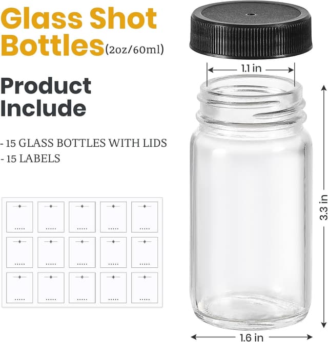 Detalle 2 de LANDNEOO 15 Pack 2 oz Glass Shot Bottles