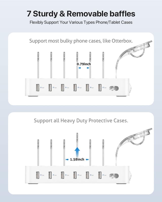 Detalle de SooPii 6-Port USB Charging Station Organiser (50W) with Cable Set and i-Watch/AirPods Holder, White