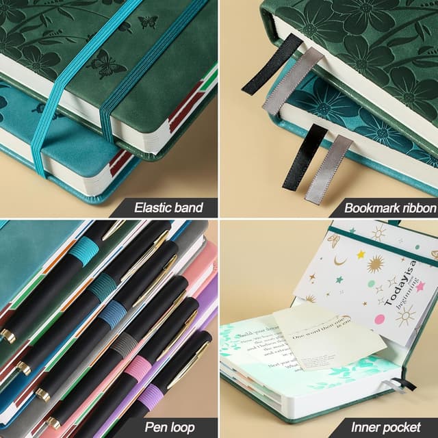 Detalle de 2026 Page-a-Day A5 Diary (Day per Page) in Sea Green with Elastic Pen Holder, Inner Pocket and Floral Monthly Tabs