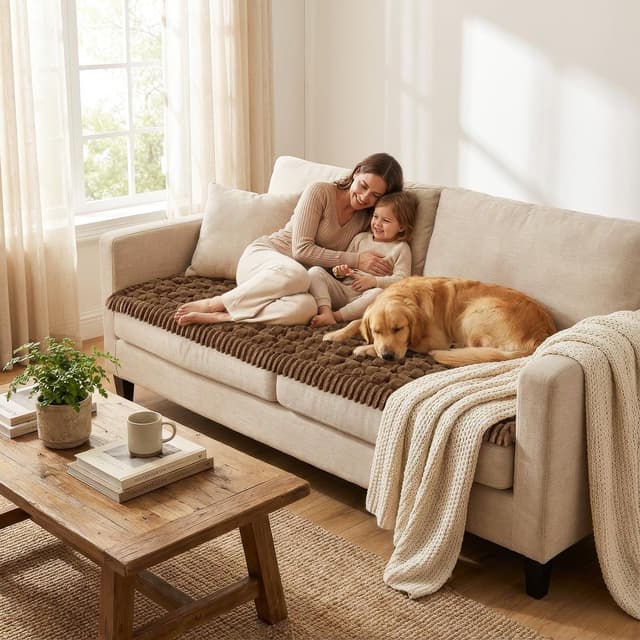 Detalle 1 de Smiry Couch Covers for Dogs (Washable, Non-Slip) Fuzzy Flannel Sofa Protector, Chocolate