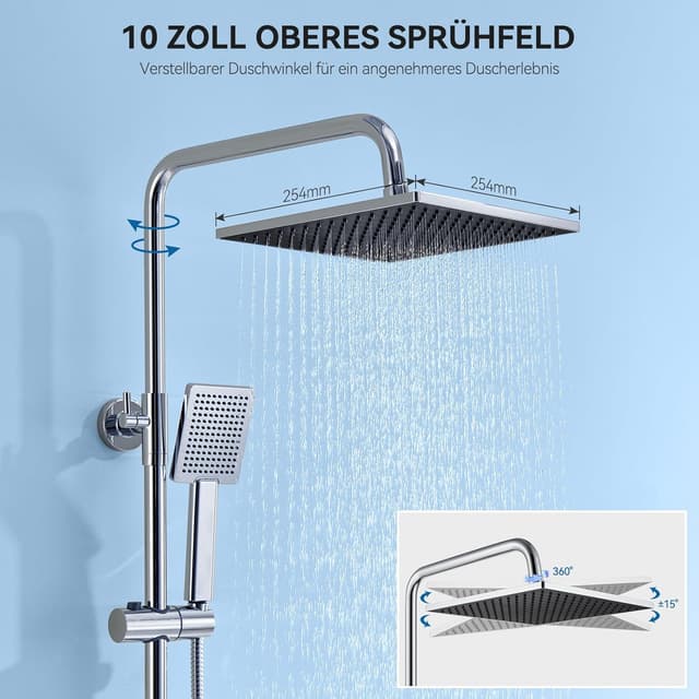 Detalle de Auralum Thermostat-Duscharmatur Komplettset mit Verbrühschutz & Regendusche (250 x 250 mm) in Chrom