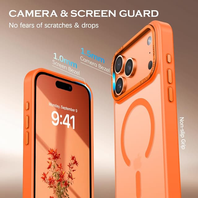 Detalle de YINLAI Hülle für iPhone 17 Pro Max 6,9 Zoll (2025) mit MagSafe-Kompatibilität – stoßfeste matte Schutzhülle (orange)
