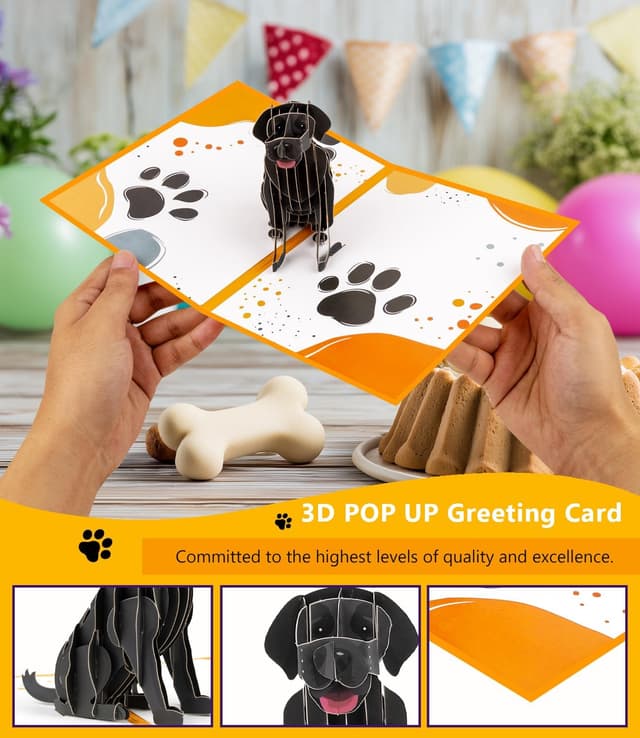 Thumbnail 1 de Labrador 3D Geburtstagskarte schwarz