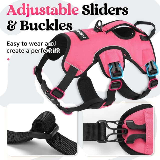 Detalle 2 de rabbitgoo Escape-Proof Dog Harness (Medium) with Large Handle – Anti-Pull Reflective Working Vest for Large Dogs, Pink