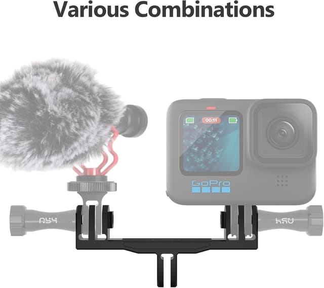 Detalle de HSU Aluminium Twin Dual Mount for GoPro – double adapter for Hero 13/12/11/10/9/8/7/6/5/4/3 & action cameras