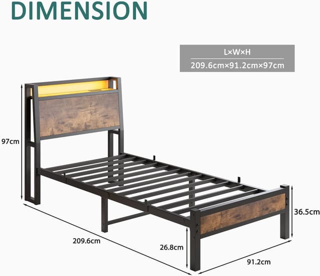 Detalle de JELUTE 3ft single bed frame with charging