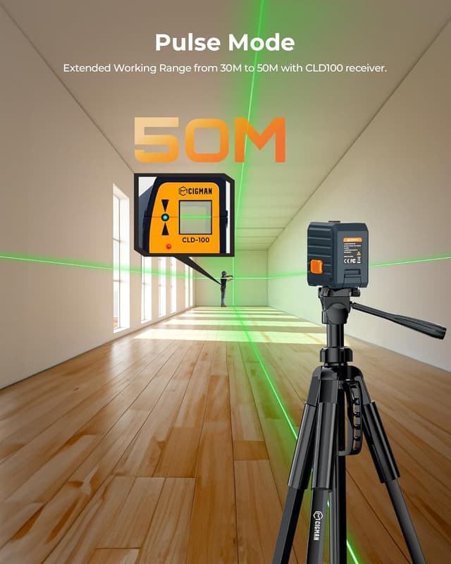 Thumbnail 6 de CIGMAN Green Laser Level with Self-Levelling and Manual Modes (30m / Pulse 50m with Receiver)