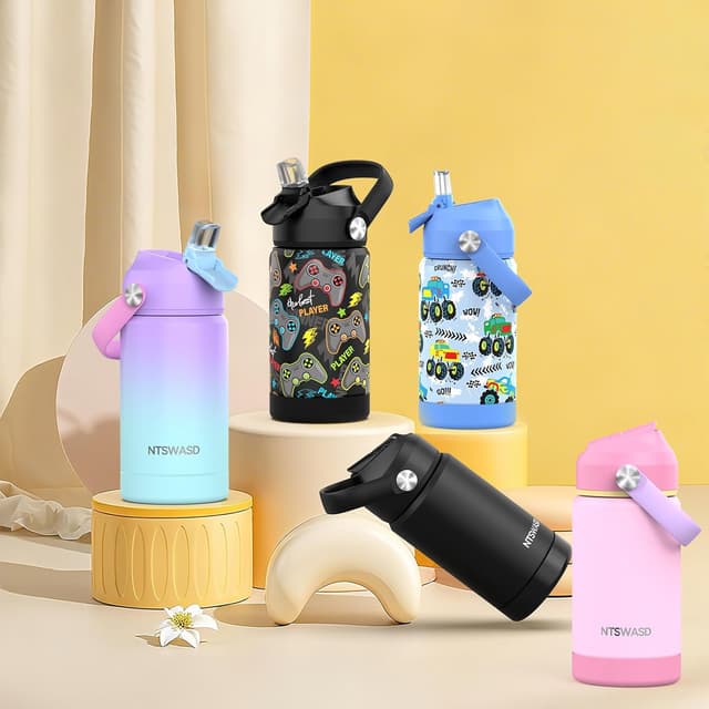 Detalle 2 de Ntswasd boys insulated water bottle with straw (350 ml) – stainless steel, leak proof for school