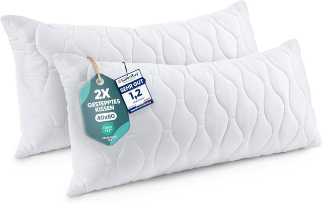 Detalle de Utopia Bedding Kopfkissen 40x80 cm (2er-Set) – gesteppte Zier- & Sofakissen in Weiß