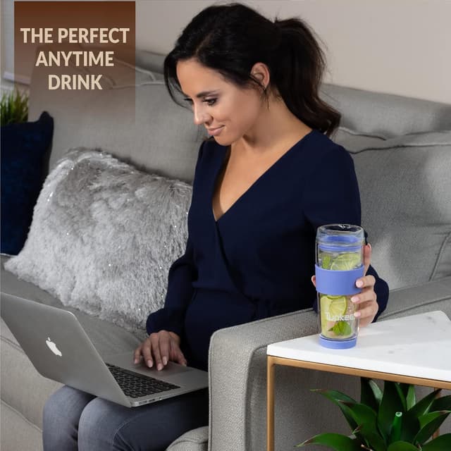 Thumbnail 6 de Tupkee 14 oz Double-Wall Glass Travel Cup with Hand-Blown Borosilicate, Lid & Silicone Sleeve (Jacaranda)