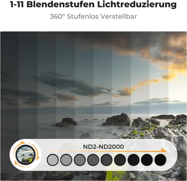 Detalle de K&F CONCEPT Nano K-Serie variabler ND-Filter 55 mm (ND2–ND2000, 1–11 Blendenstufen)