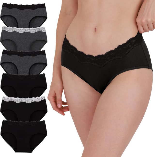 Thumbnail 6 de INNERSY Unterhosen Damen Baumwolle mit Spitze – bequeme Hipster Slips im 6er Mehrpack