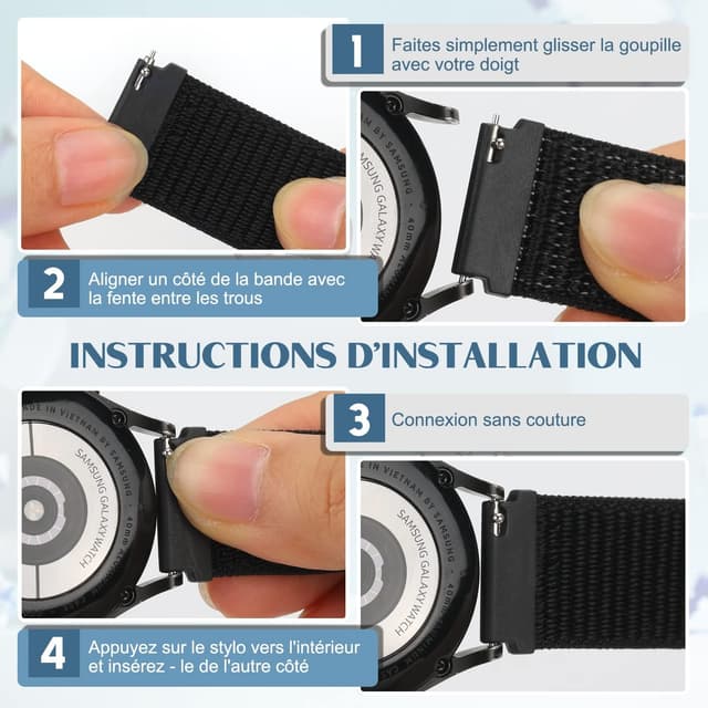 Detalle de Vodtian 24 mm Nylon-Armband für Smartwatches & Uhren (mit Klettverschluss), kompatibel mit Suunto 9/7, D5, Fossil Hybrid und mehr