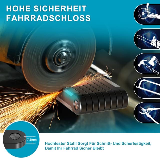 Thumbnail 6 de TECHCYC Faltschloss für Fahrräder mit 3 Schlüsseln, gehärteter Carbonstahl & Halterung (120 cm)