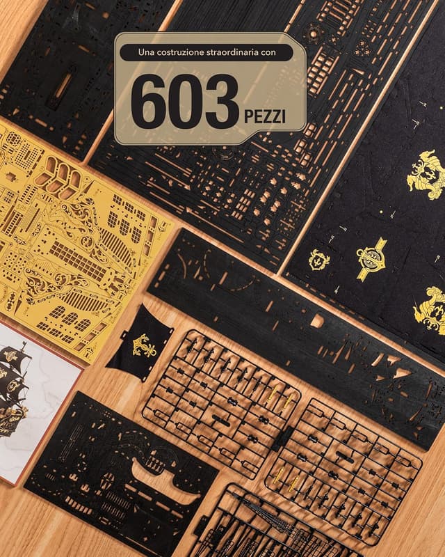 Detalle 2 de ROBOTIME MCB02 Seahorse Barque 1:100 – Puzzle 3D in legno per modellismo navale