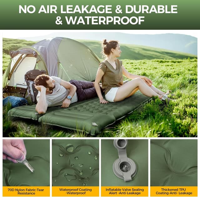 Detalle de NAPASA Camping Mat – 14cm ultralight inflatable sleeping pad with built-in foot pump (double-joinable)