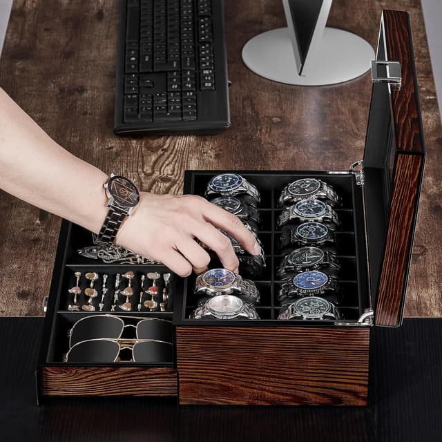 Detalle de BEWISHOME ESSH02Y caja para 12 relojes 🕰