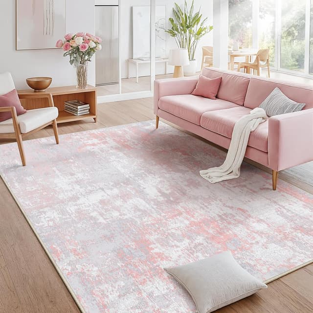Thumbnail 3 de RELEANY Washable Area Rugs 8'x10' Non-Slip Modern Abstract (Grey Pink) — Tides Series