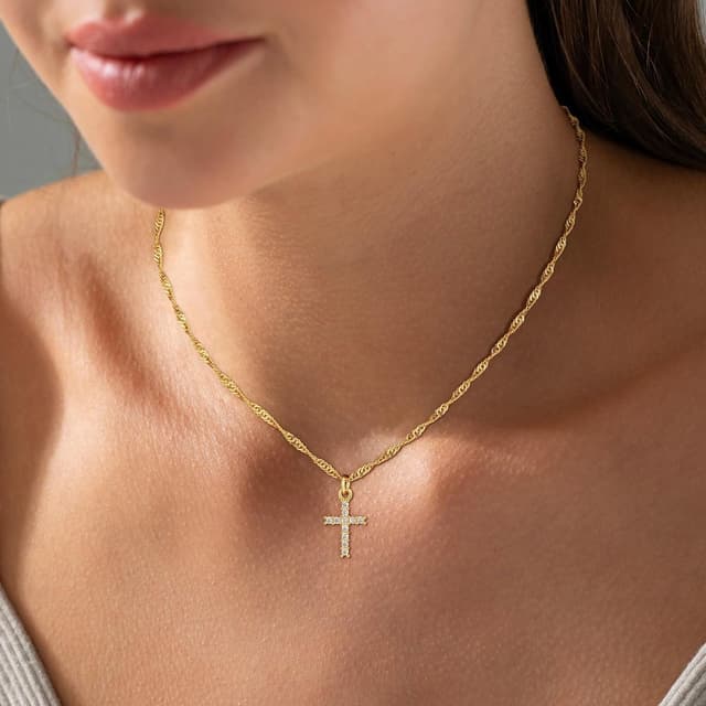 Detalle de Fezodo Ostergeschenke Kreuzkette vergoldet (18K Gold/Weißgold), verstellbar, 40+5 cm – Kommunion- und Geschenkidee