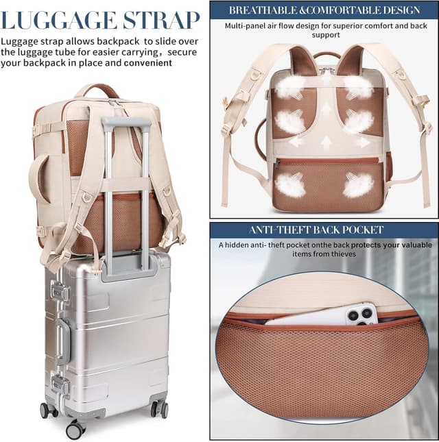 Detalle 2 de ENZOSUM Cabin Bag 45x36x20 (30L) Beige underseat hand luggage backpack for 15.6-inch laptops