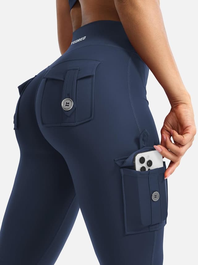 Detalle 2 de YEOREO CoreFlex Damen Flare Leggings mit 4 versteckten Taschen, High Waist & Seamless Push-up