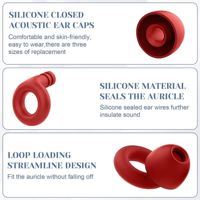 Detalle de 4 tailles Quiet bouchons d’oreille en silicone souple, réutilisables et confortables (rouge)