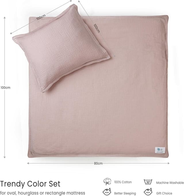 Detalle 2 de lulumoon Musselin Baby Bettwäsche (80x80) – Baumwolle mit Oeko-TEX, Bettbezug und Kissenbezug