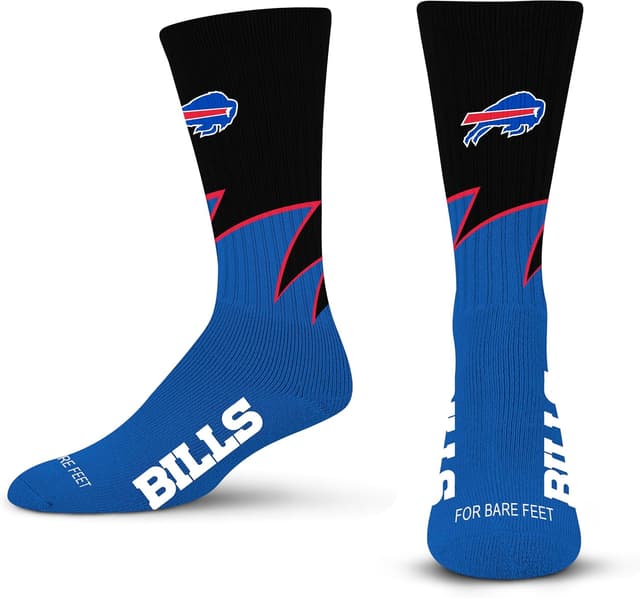 Detalle de For Bare Feet NFL Unisex Black Wave Crew Socks (Buffalo Bills), Large