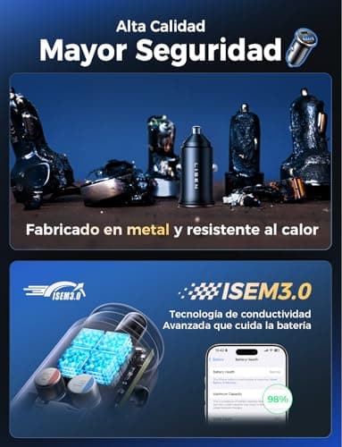 Thumbnail 8 de LISEN cargador de coche para mechero 12/24V con USB-C 36W (PD 3.0) y USB-A QC 3.0, cuerpo metálico y carga rápida