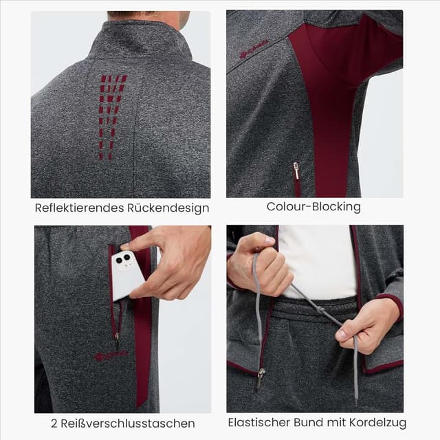 Detalle de Rdruko Herren Jogginganzug-Set (Trainingsjacke + Jogginghose) für Fußball, Gym & Freizeit